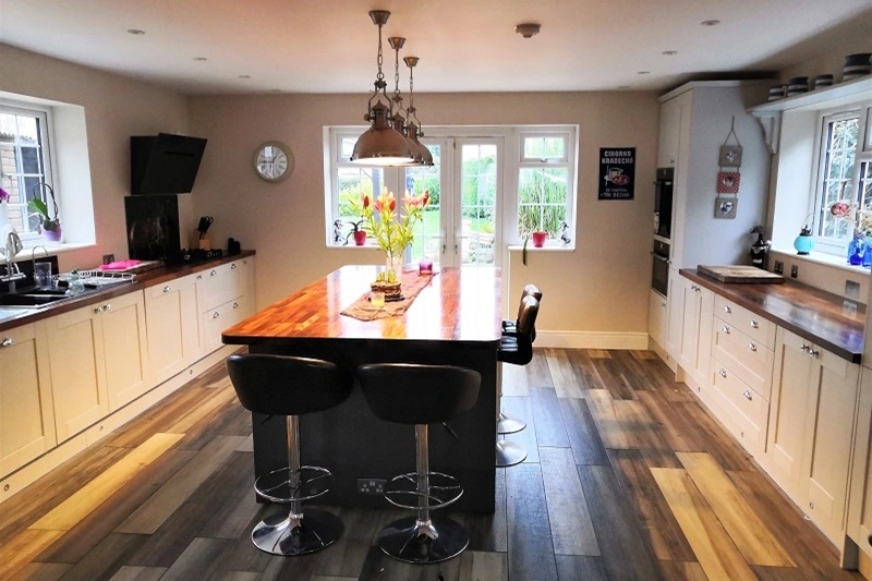 Completed kitchen with fitted units and island